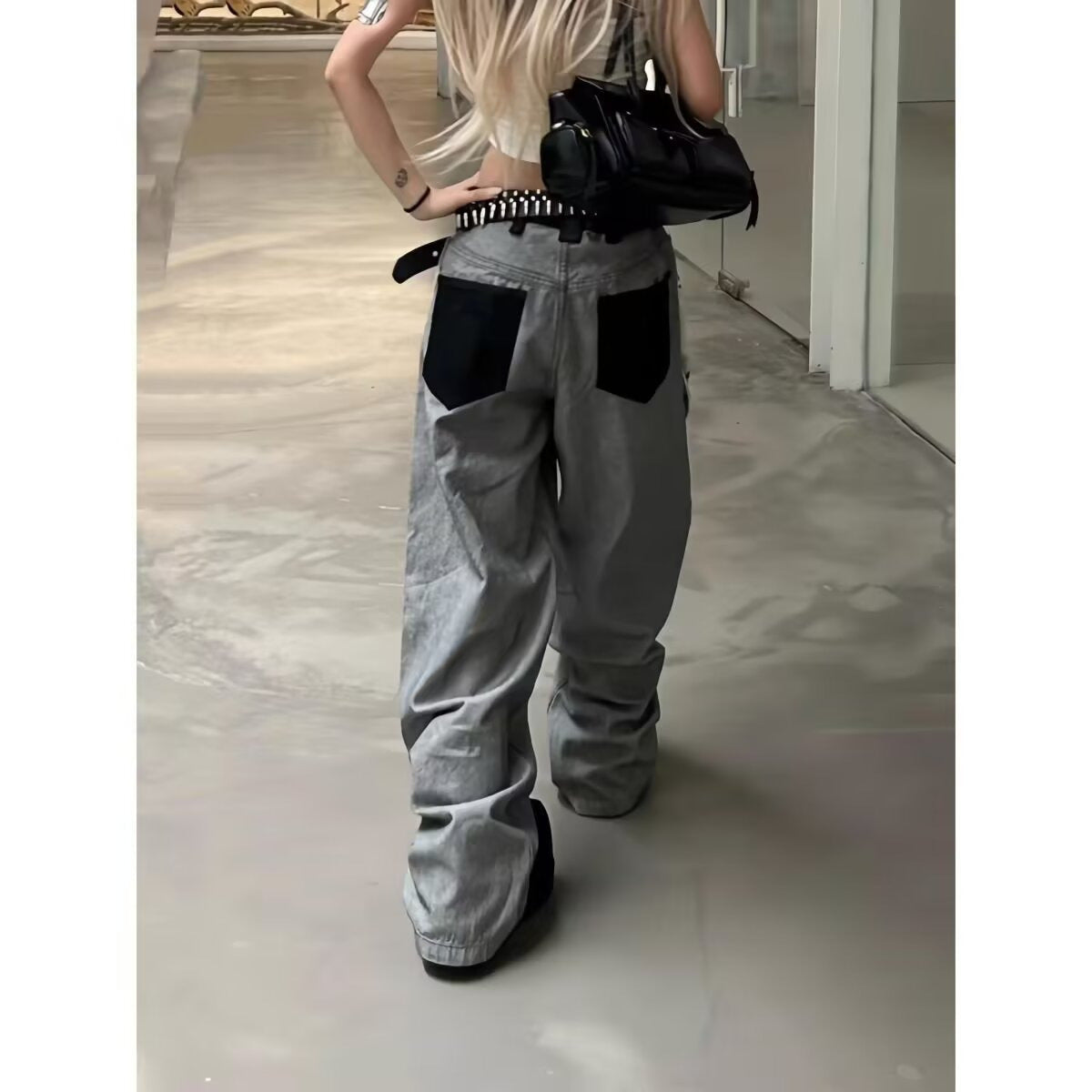 Retro Pocket Print Jeans For Men And Women Loose Fit