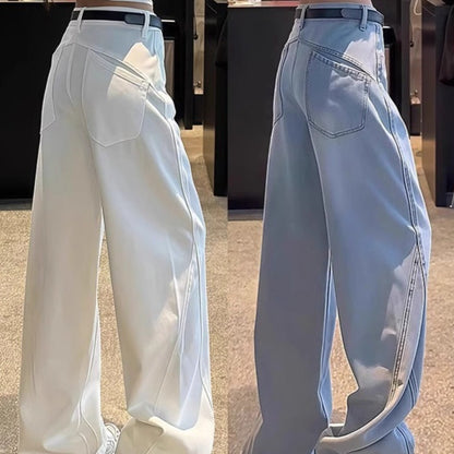 Springautumn New Style White Straight-leg Jeans For Plus-size Women