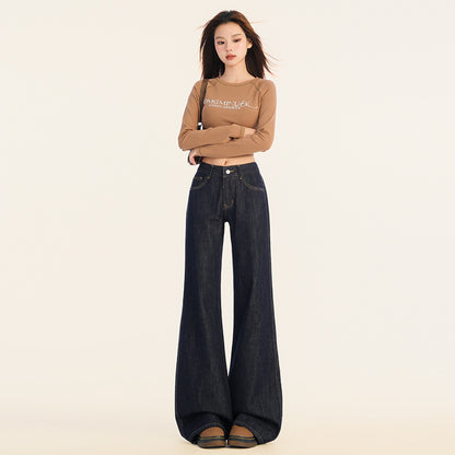 American-Style Dark Blue Low-Waist Flared Jeans For Women